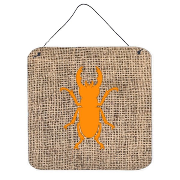 Micasa Beetle Burlap And Orange Aluminium Metal Wall Or Door Hanging Prints 6 x 6 In. MI888571